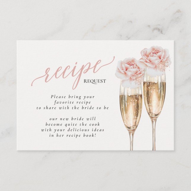 Petals & Prosecco Bridal Shower Recipe Request Enclosure Card (Front)