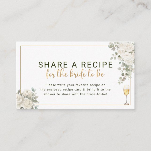 Petals & Prosecco Bridal Shower Recipe Request Enclosure Card (Front)