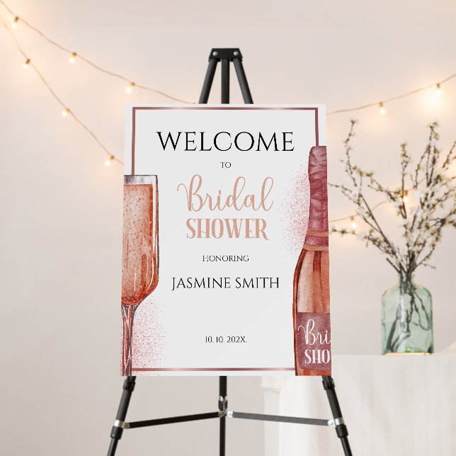 Petals & Prosecco Bridal Shower Rose Gold Welcome Foam Board (In Situ (Stand))