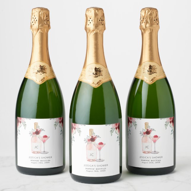 Petals & Prosecco Bridal Shower Sparkling Wine Lab Sparkling Wine Label (Bottles)
