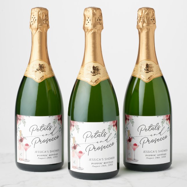 Petals & Prosecco Bridal Shower Sparkling Wine Lab Sparkling Wine Label (Bottles)