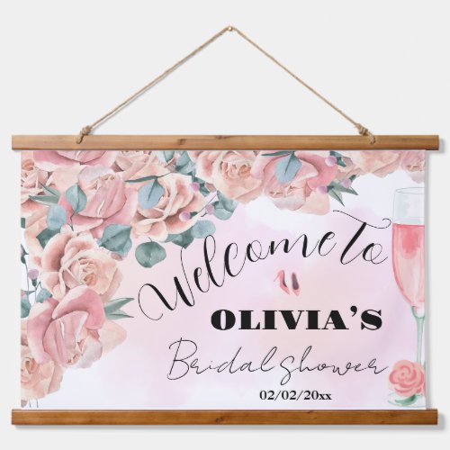 petals  prosecco bridal shower welcome sign hanging tapestry