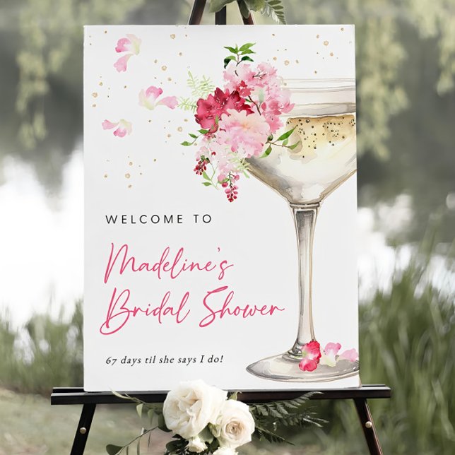 Petals & Prosecco Bridal Shower Welcome Sign Pink  (Creator Uploaded)