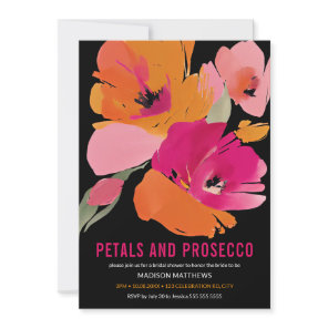 Petals & Prosecco Bright Abstract Floral Black Invitation