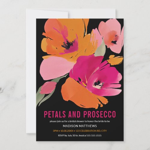 Petals  Prosecco Bright Abstract Floral Black Invitation