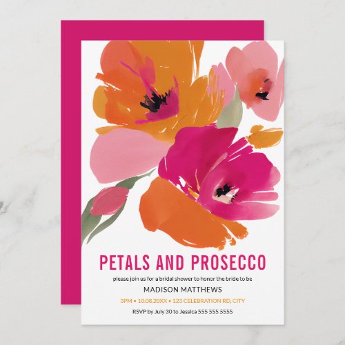 Petals  Prosecco Bright Abstract Floral Bridal  Invitation