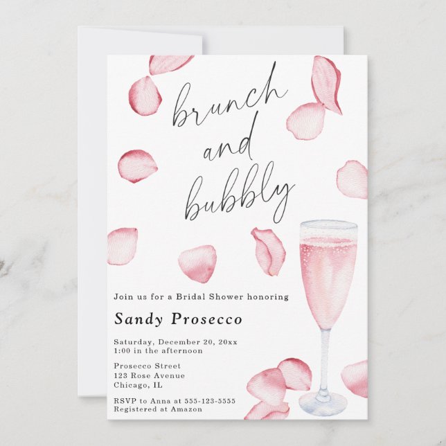 Petals & Prosecco Brunch and bubbly Bridal Invitation (Front)
