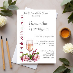 Petals & Prosecco Burgundy Bridal Shower Invitation