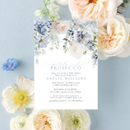 Petals & Prosecco Dusty Blue Floral Bridal Shower Invitation