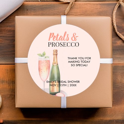 Petals  Prosecco Elegant Bridal Shower Classic Round Sticker