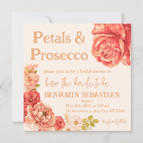 petals prosecco elegant floral  bridal shower  invitation