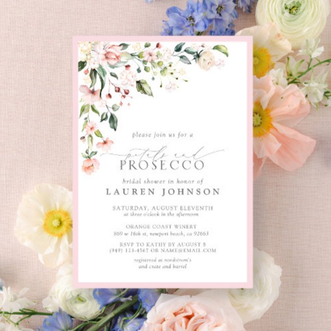 Petals & Prosecco Elegant Pink Floral Shower Invitation (Creator Uploaded)