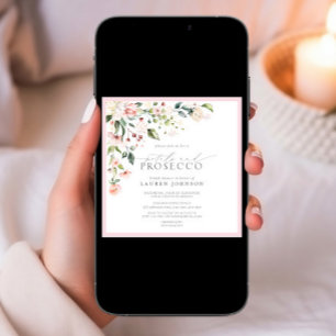 Petals & Prosecco Elegant Pink Floral Shower Invitation