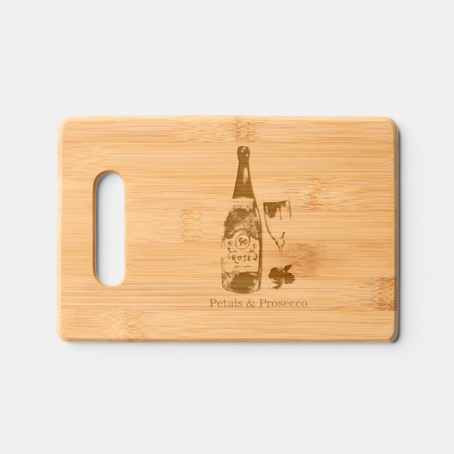 Petals & Prosecco Etched Wooden Cutting Board (Front)