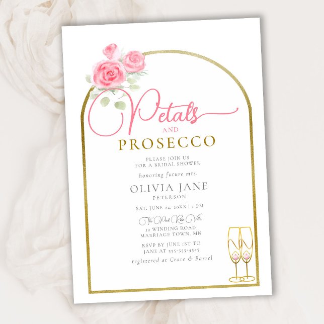 Petals Prosecco Flora Boho Gold Arch Bridal Shower Invitation (Creator Uploaded)