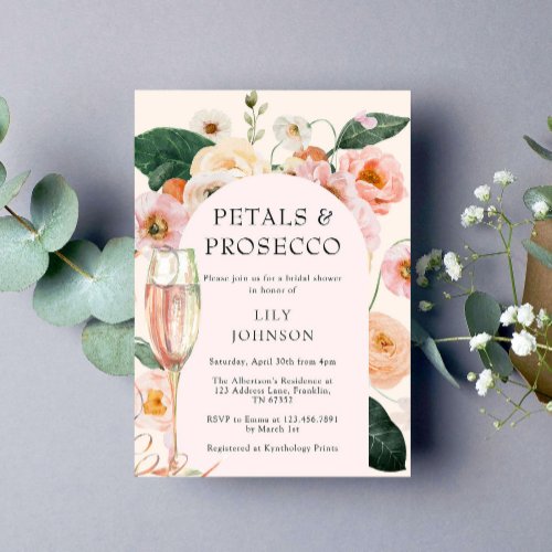 Petals  Prosecco Floral Arch Bridal Shower Invitation