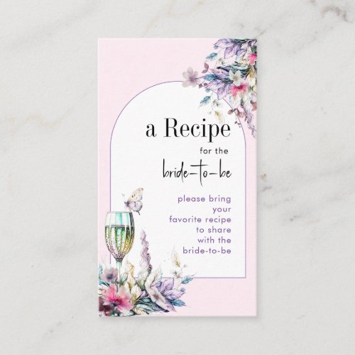 Petals  Prosecco Floral Arch Bridal Shower Recipe Enclosure Card