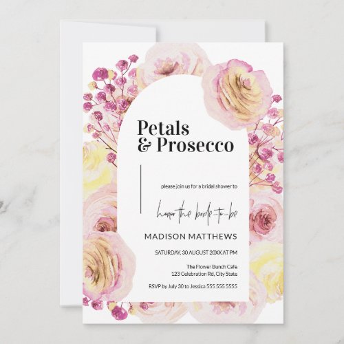 Petals  Prosecco Floral Arch Spring Bridal Shower Invitation