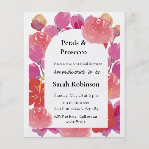 Petals  Prosecco Floral Arch Summer Bridal Shower Flyer