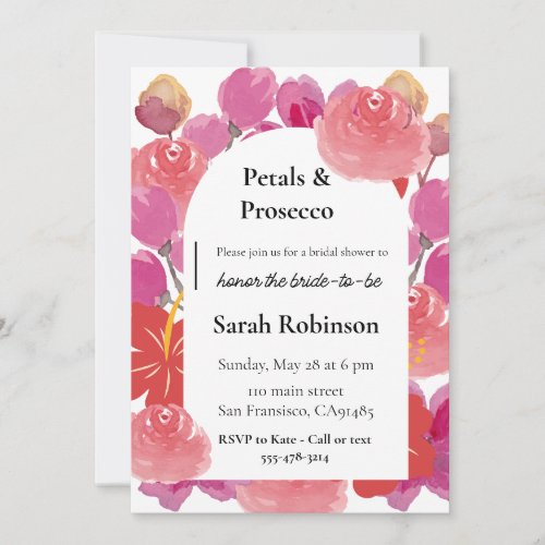 Petals  Prosecco Floral Arch Summer Bridal Shower Invitation