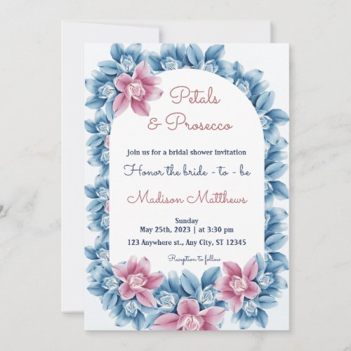 Petals  Prosecco Floral Arch Summer Bridal Shower Invitation