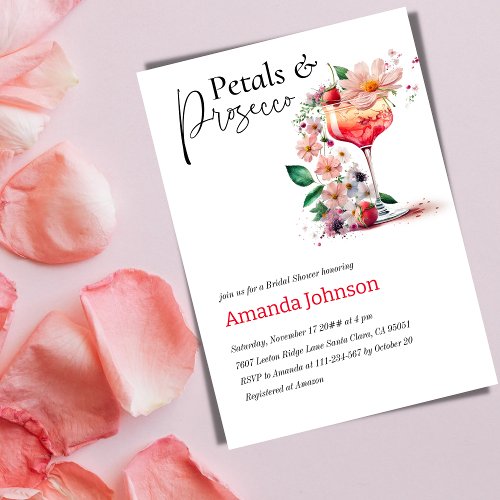 Petals  Prosecco Floral Bridal Shower Brunch Invitation