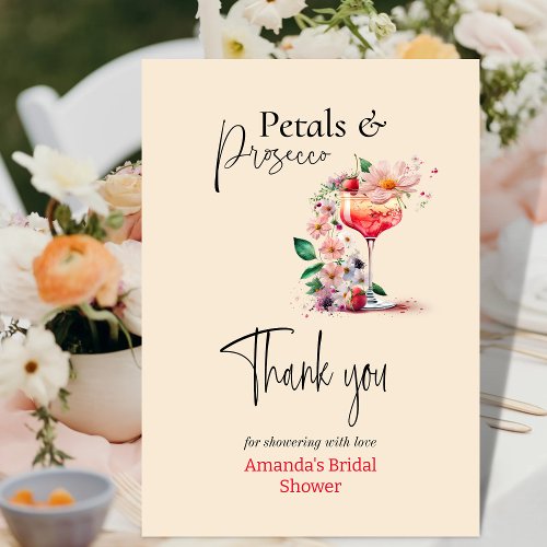 Petals  Prosecco Floral Bridal Shower Favor Thank Thank You Card