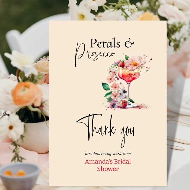 Petals & Prosecco Floral Bridal Shower Favor Thank You Card (Creator Uploaded)