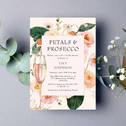 Petals  Prosecco Floral Bridal Shower Invitation