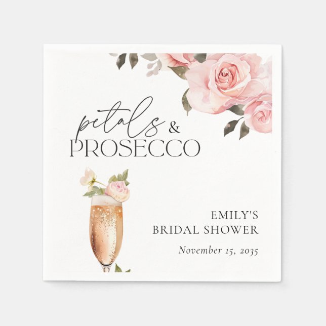 Petals & Prosecco Floral Bridal Shower Napkins (Front)