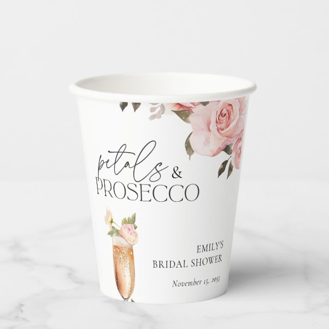 Petals & Prosecco Floral Bridal Shower Paper Cups (Front)