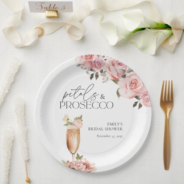 Petals & Prosecco Floral Bridal Shower Paper Plates (Wedding)