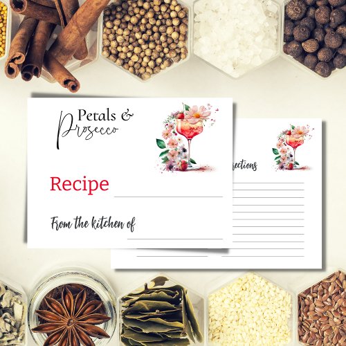 Petals Prosecco Floral Bridal Shower Recipe Card