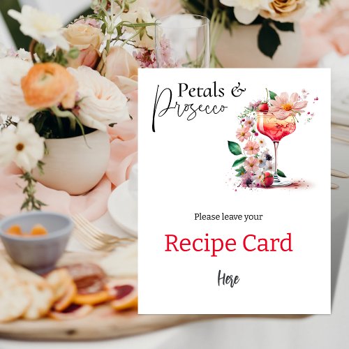 Petals Prosecco Floral Bridal Shower Recipe Card Poster