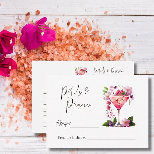 Petals  Prosecco Floral Bridal Shower Recipe Note Card