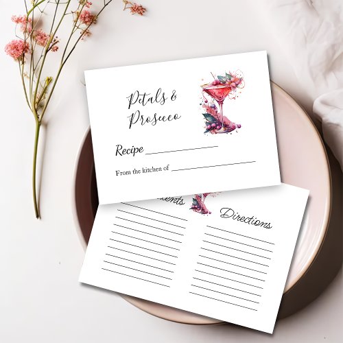 Petals  Prosecco Floral Bridal Shower Recipe Note Enclosure Card