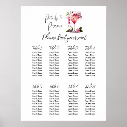 Petals  Prosecco Floral Bridal Shower Seating Poster