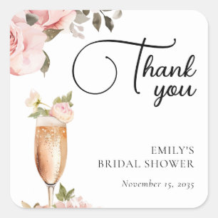Petals & Prosecco Floral Bridal Shower Square Sticker