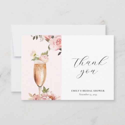 Petals  Prosecco Floral Bridal Shower Thank You Card