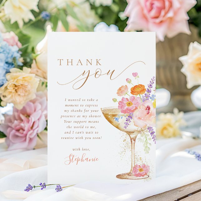 Petals & Prosecco Floral Bridal Shower Thank You Card (Creator Uploaded)