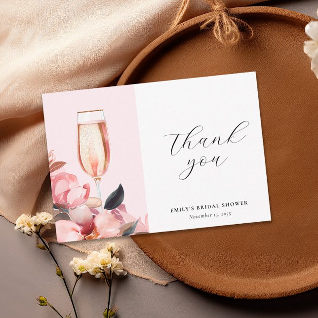 Petals & Prosecco Floral Bridal Shower Thank You Card (Creator Uploaded)