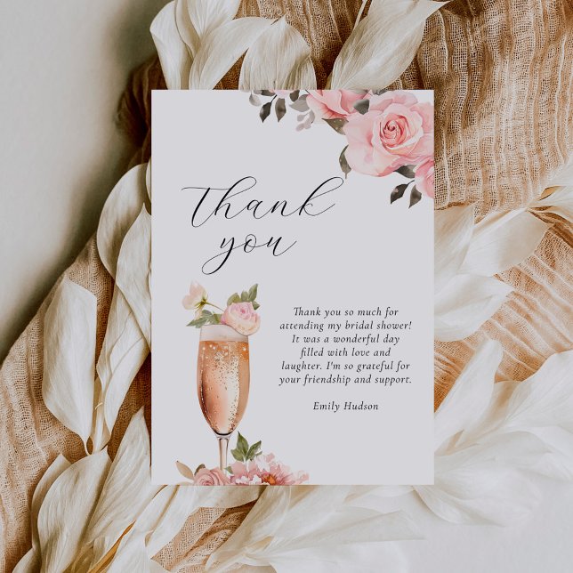 Petals & Prosecco Floral Bridal Shower Thank You Card (Creator Uploaded)