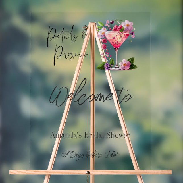 Petals & Prosecco Floral Bridal Shower Welcome Acrylic Sign (Neutral)