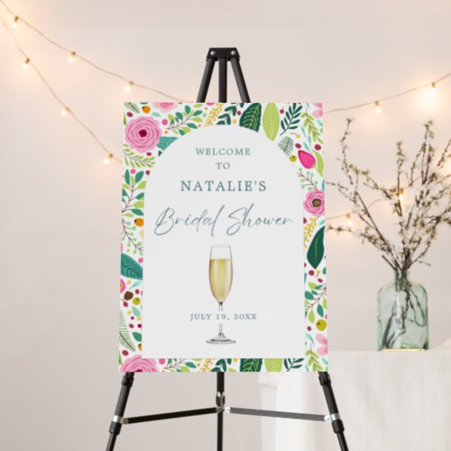 Petals Prosecco Floral Bridal Shower Welcome Sign