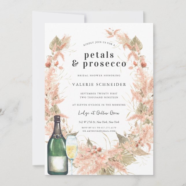 Petals & Prosecco | Floral Champagne Bridal Shower Invitation (Front)