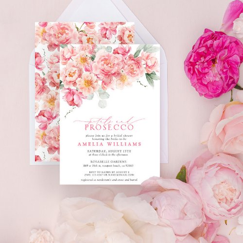 Petals  Prosecco  Floral Pink Bridal Shower Invitation