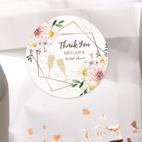 Petals  Prosecco  Floral Rose Gold Bridal Shower Classic Round Sticker