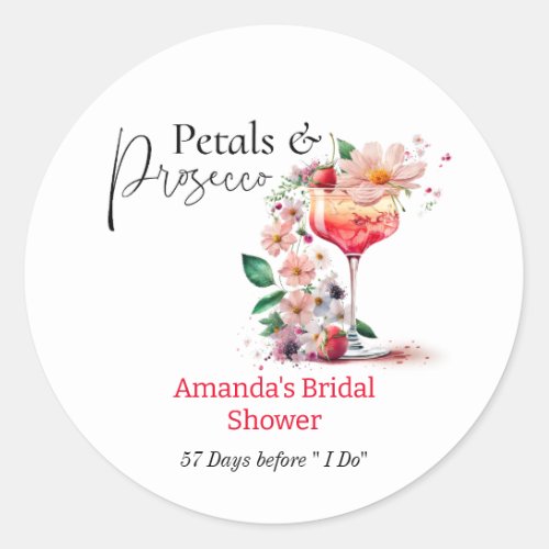 Petals Prosecco Garden Floral Bridal Shower Favor Classic Round Sticker