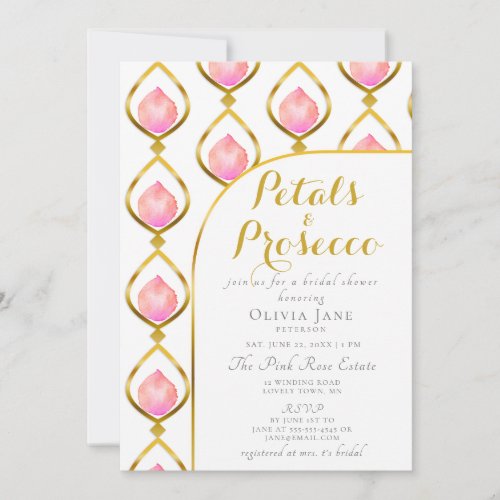 Petals Prosecco Gold Boho Arch Bridal Shower Invitation