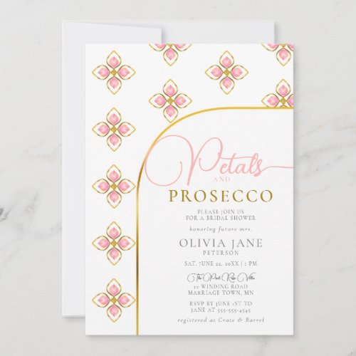 Petals Prosecco Gold Boho Arch Jewel Bridal Shower Invitation